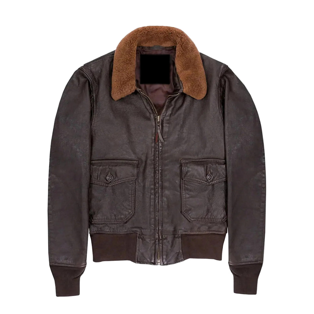Men’s Brown Cockpit Flight Jacket Shearling Collar