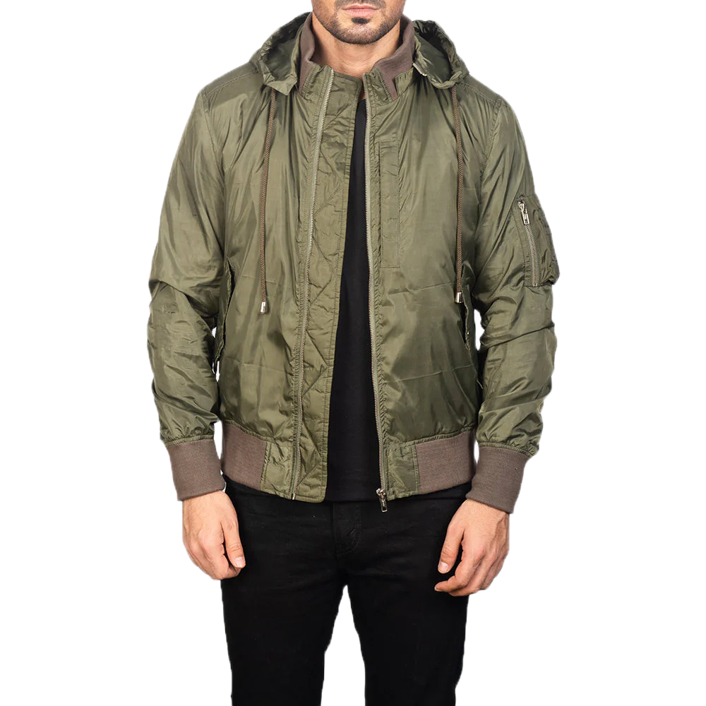 Hanklin Ma-1 Green Hooded Bomber Jacket