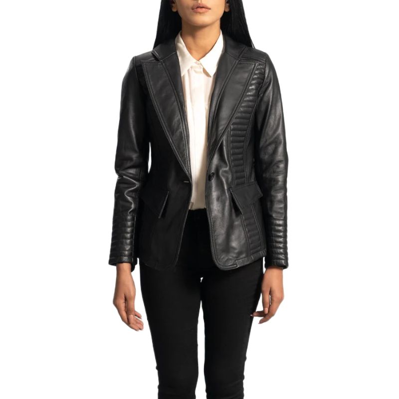 Selina Black Leather Blazer