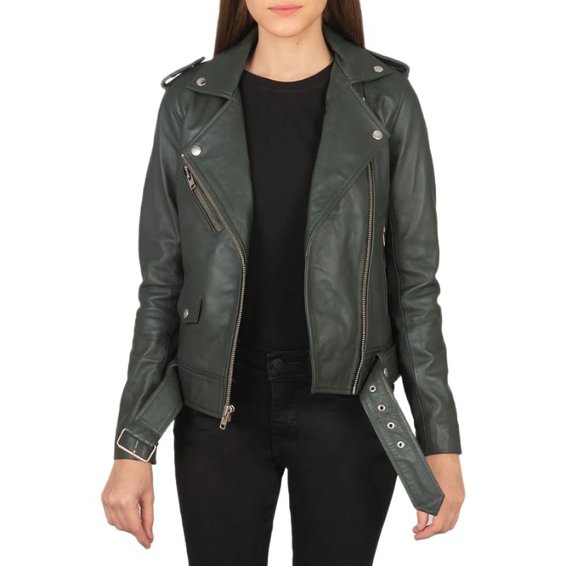 Alison Green Leather Biker Jacket