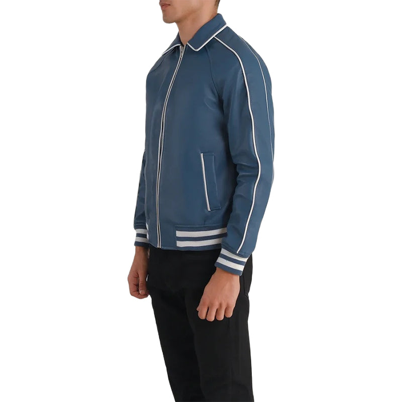 Cooper Blue Leather Varsity Jacket