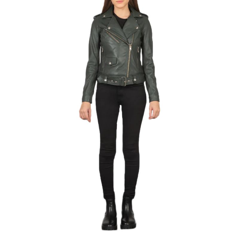 Alison Green Leather Biker Jacket