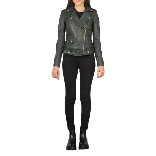 Alison Green Leather Biker Jacket