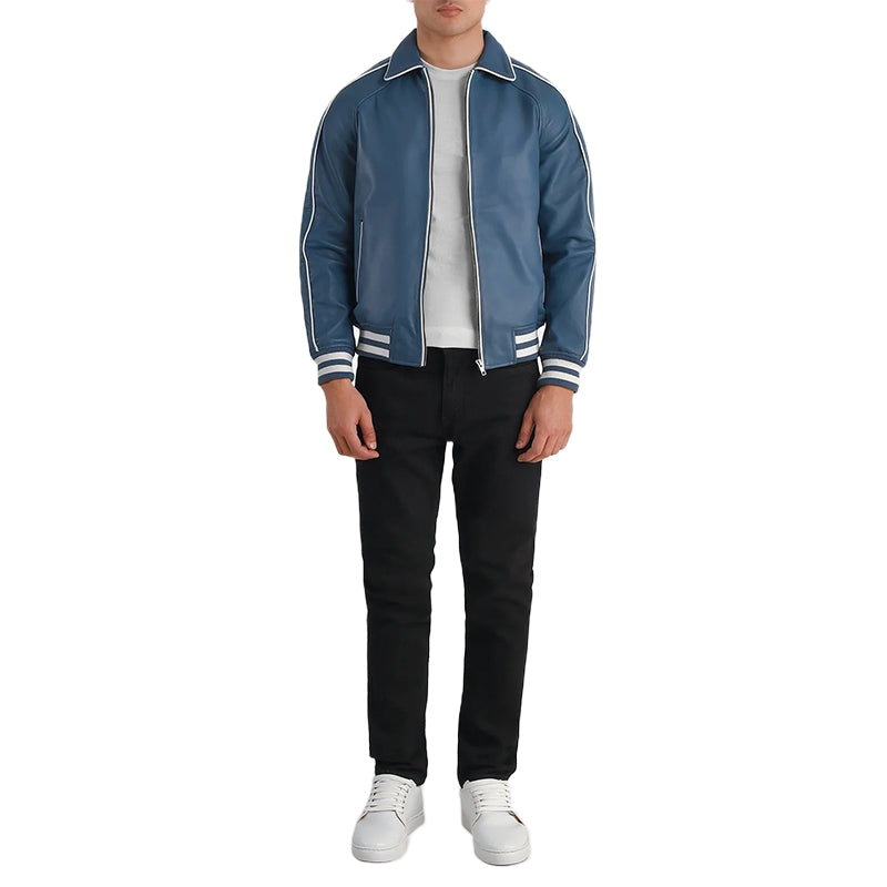 Cooper Blue Leather Varsity Jacket