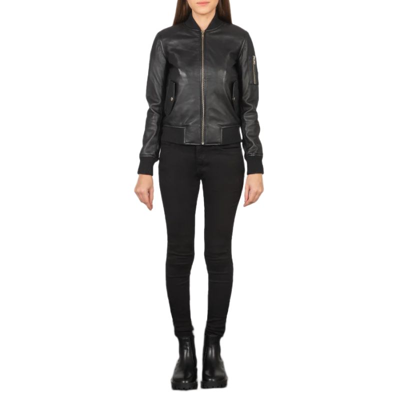 Ava Ma-1 Black Leather Bomber Jacket