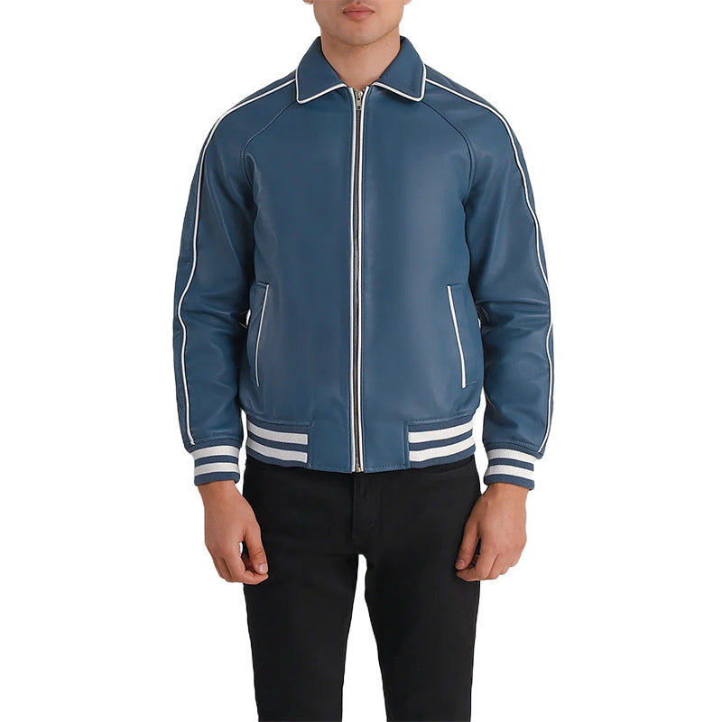 Cooper Blue Leather Varsity Jacket