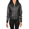 Roslyn Black Hooded Leather Bomber Jacket