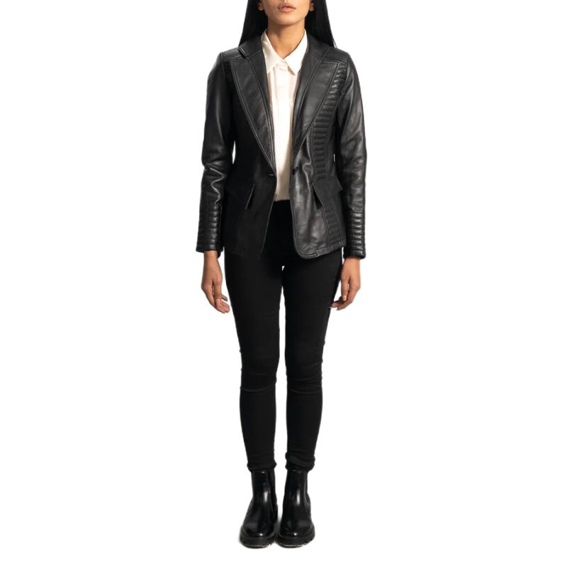 Selina Black Leather Blazer