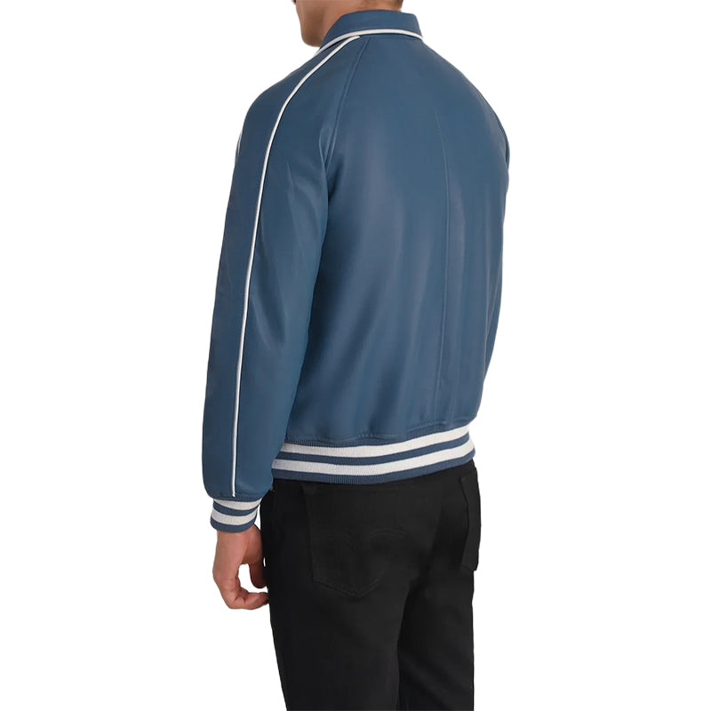 Cooper Blue Leather Varsity Jacket