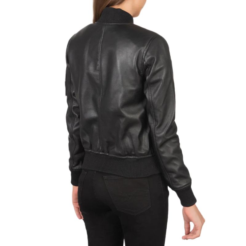 Ava Ma-1 Black Leather Bomber Jacket