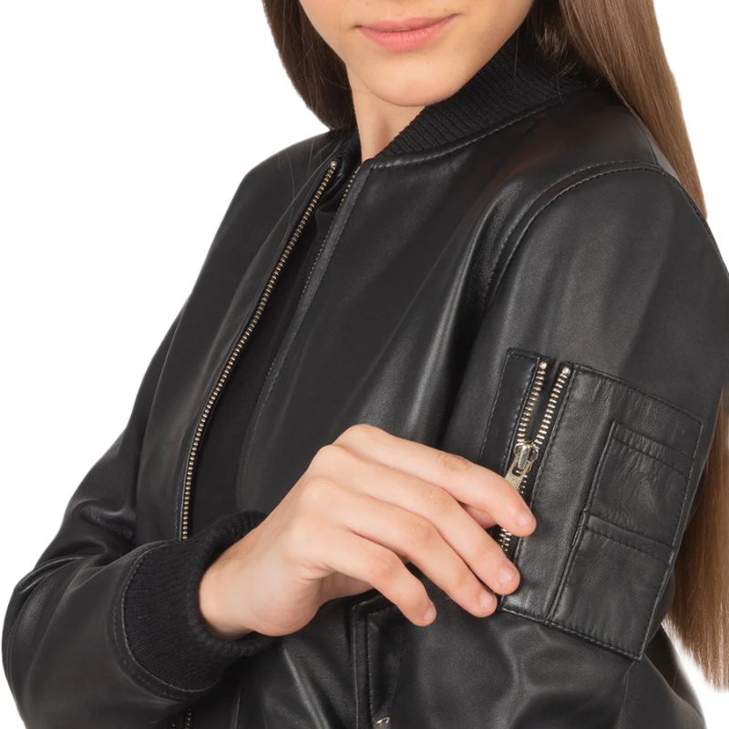 Ava Ma-1 Black Leather Bomber Jacket