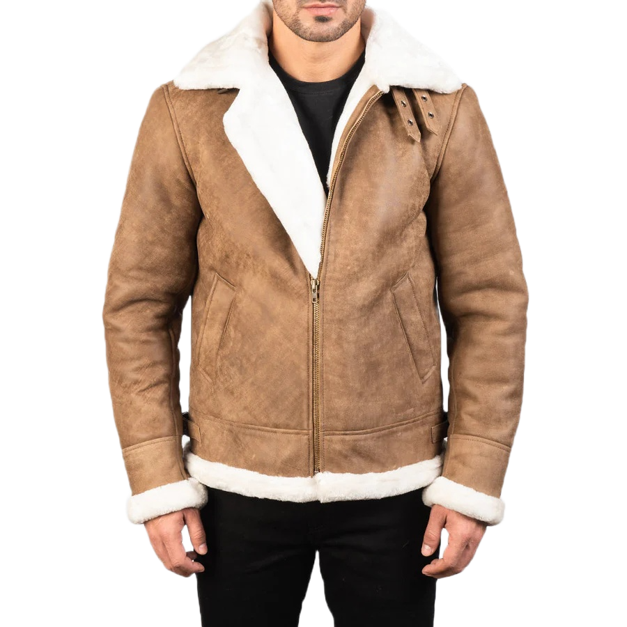 Francis B-3 Distressed Brown Leather Bomber Jacket