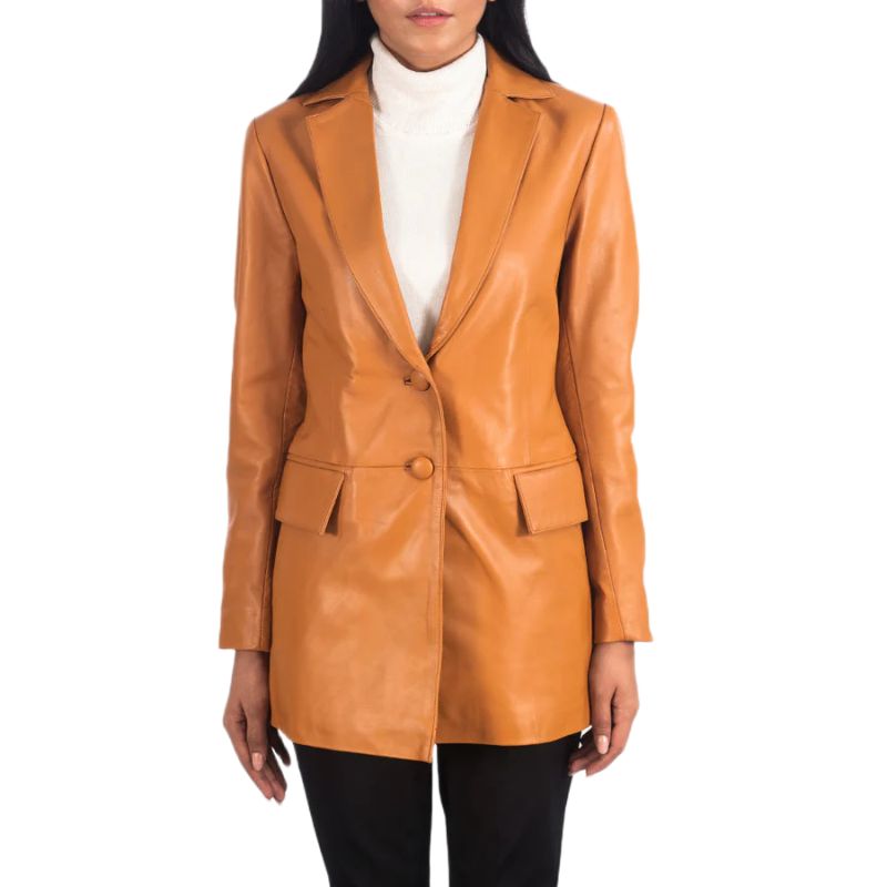 Marilyn Tan Brown Leather Blazer
