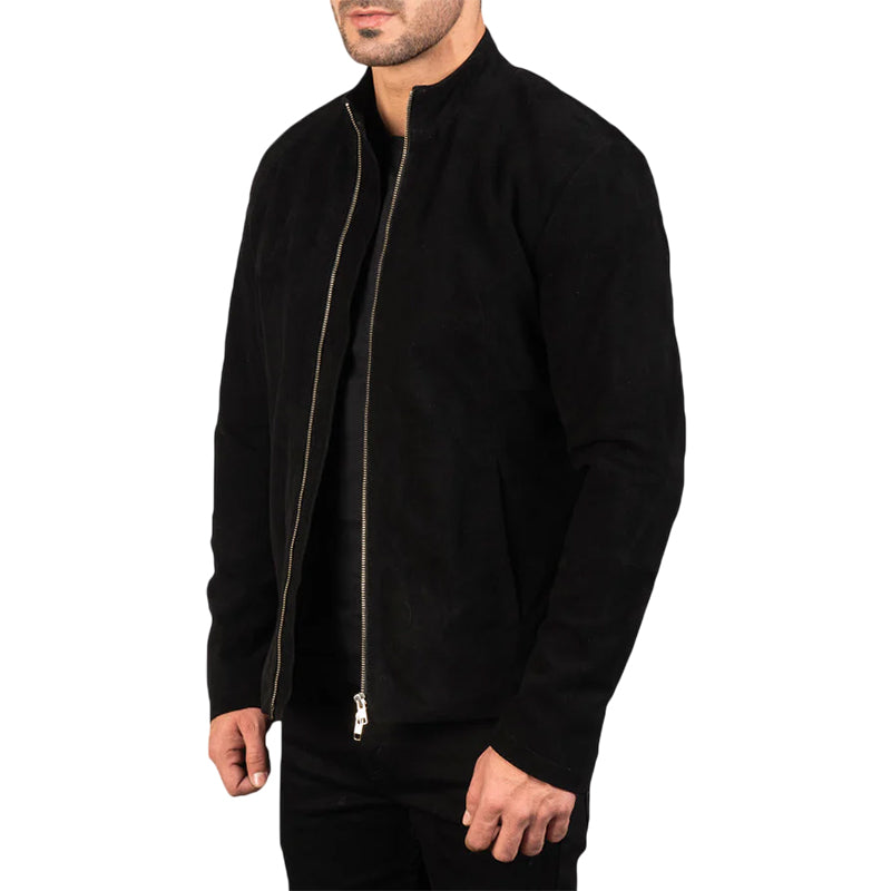 Charcoal Black Suede Biker Jacket