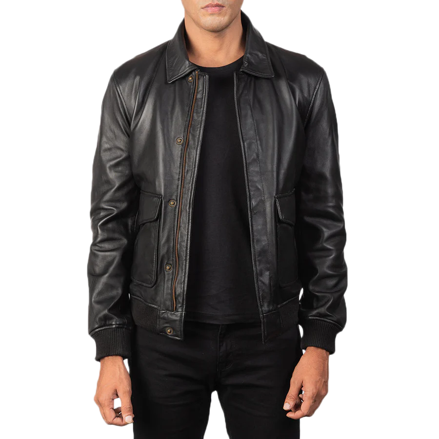 Coffmen Black A2 Leather Bomber Jacket