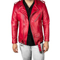 Men’s Red Solid Leather Biker Jacket