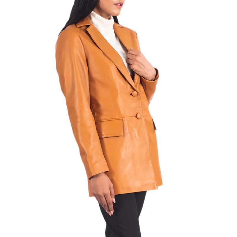 Marilyn Tan Brown Leather Blazer
