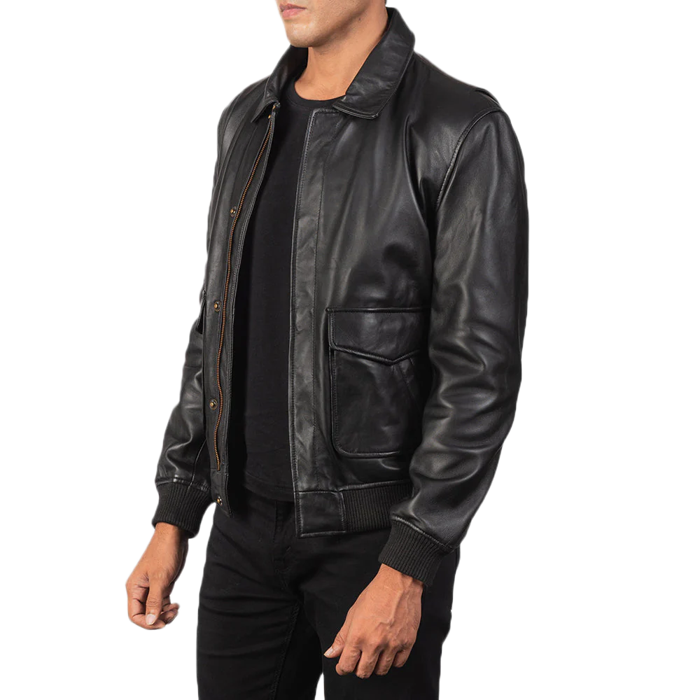 Coffmen Black A2 Leather Bomber Jacket