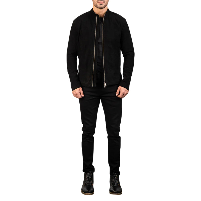 Charcoal Black Suede Biker Jacket