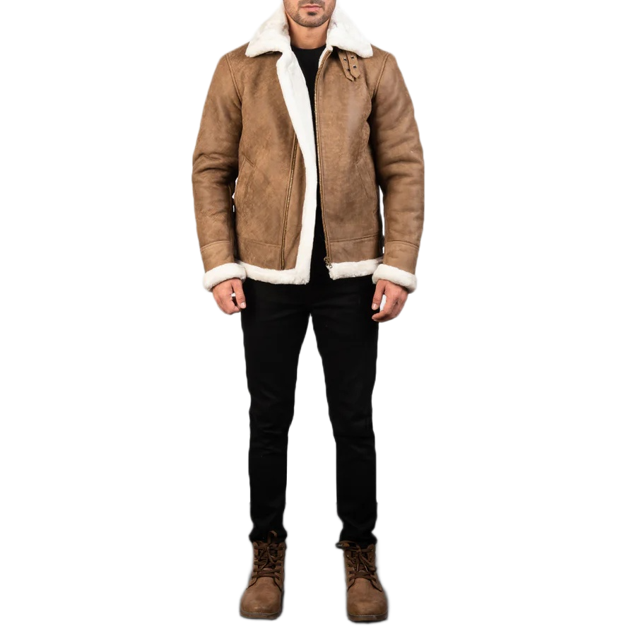 Francis B-3 Distressed Brown Leather Bomber Jacket