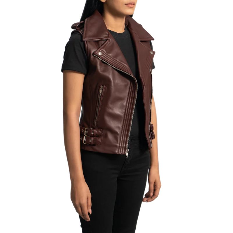 Rhonda Maroon Leather Biker Vest