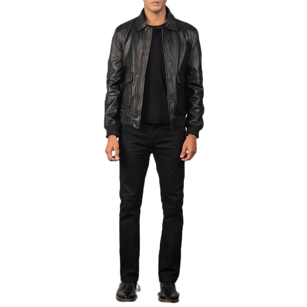 Coffmen Black A2 Leather Bomber Jacket