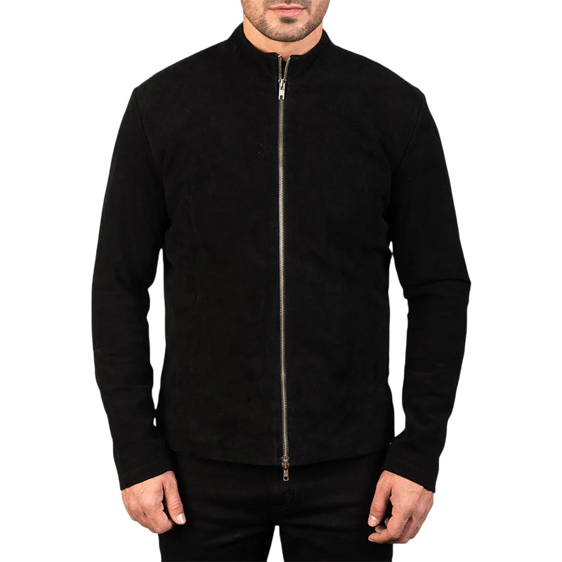 Charcoal Black Suede Biker Jacket