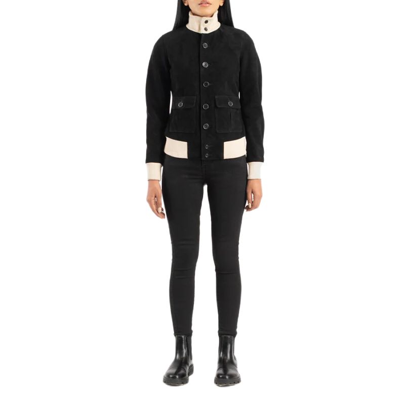 Sasha A1 Black Suede Bomber Jacket