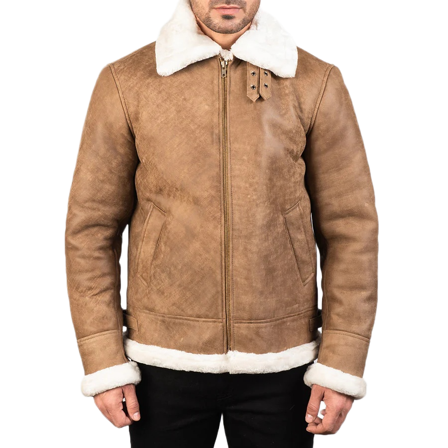 Francis B-3 Distressed Brown Leather Bomber Jacket