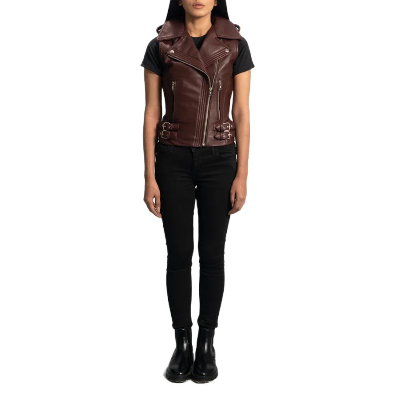Rhonda Maroon Leather Biker Vest