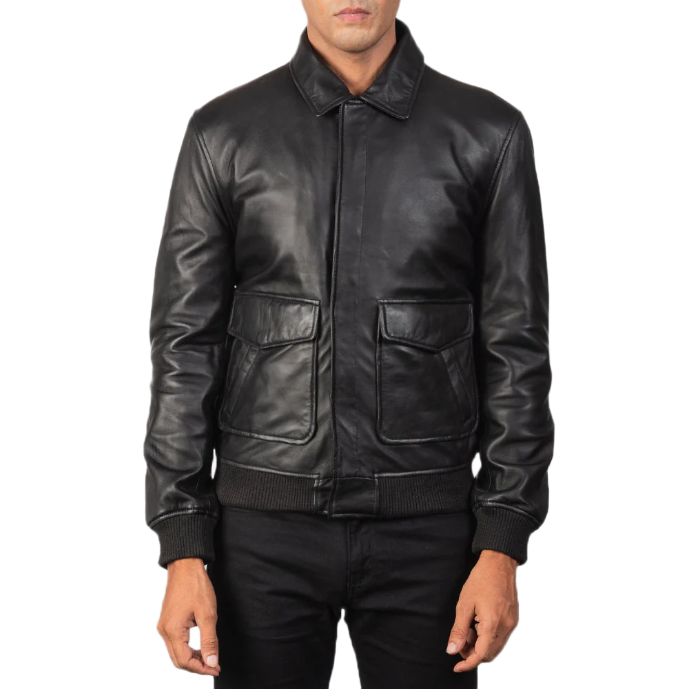 Coffmen Black A2 Leather Bomber Jacket