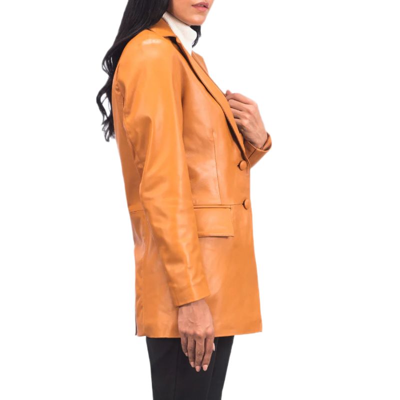 Marilyn Tan Brown Leather Blazer