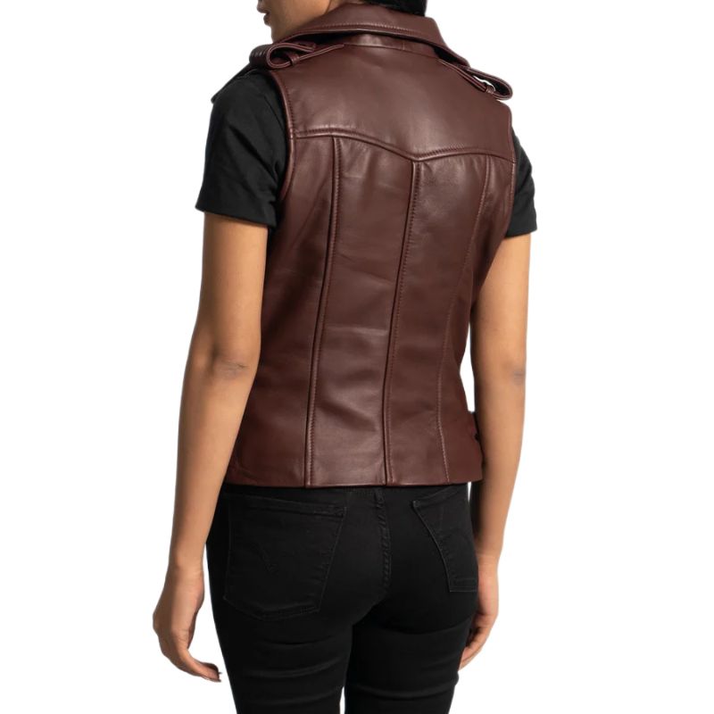 Rhonda Maroon Leather Biker Vest