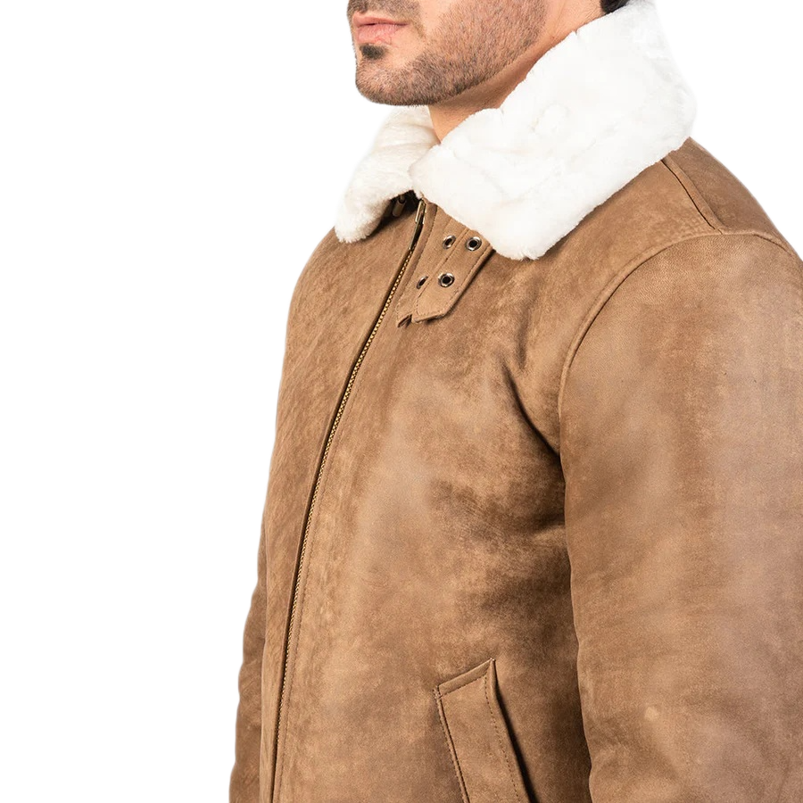 Francis B-3 Distressed Brown Leather Bomber Jacket