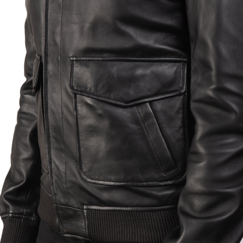 Coffmen Black A2 Leather Bomber Jacket