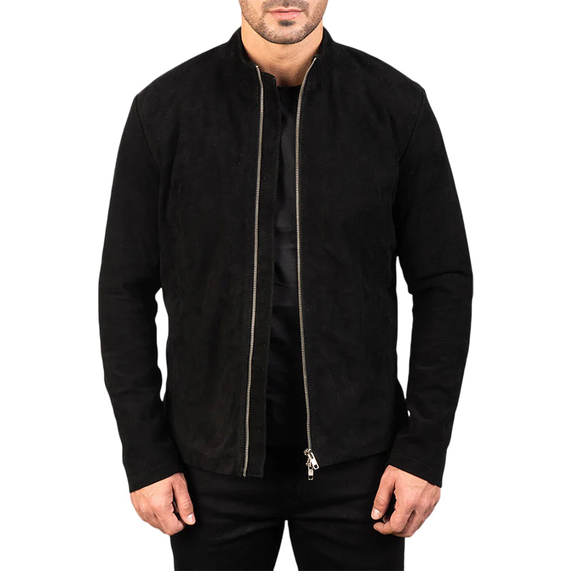 Charcoal Black Suede Biker Jacket