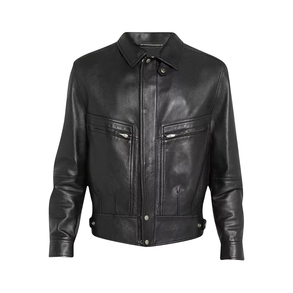 Men’s Classic Black Leather Bomber Jacket