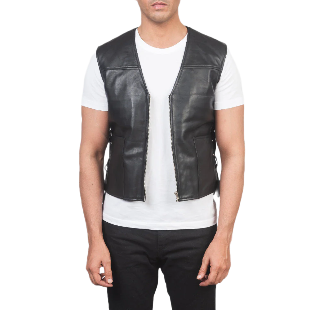Brandon Black Leather Vest