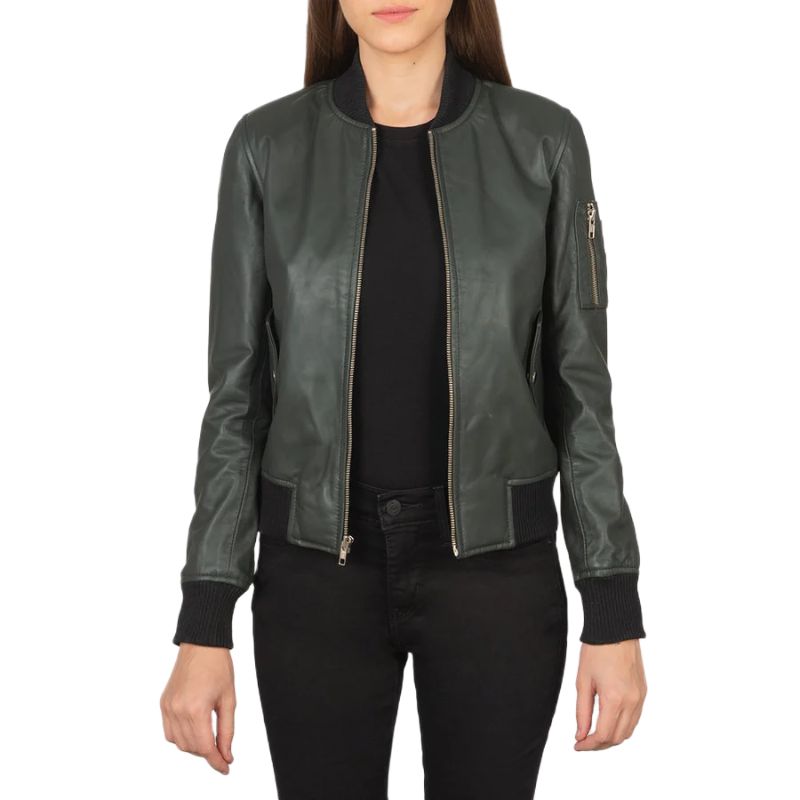 Ava Ma-1 Green Leather Bomber Jacket