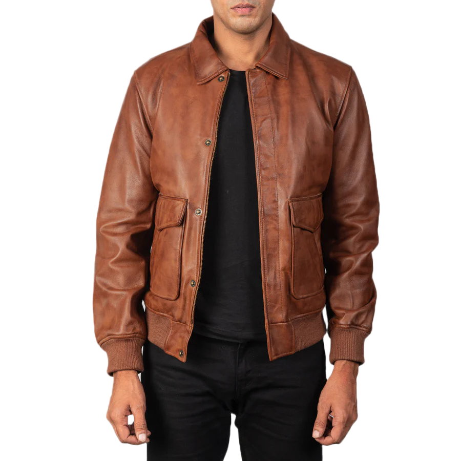 Coffmen Brown A2 Leather Bomber Jacket