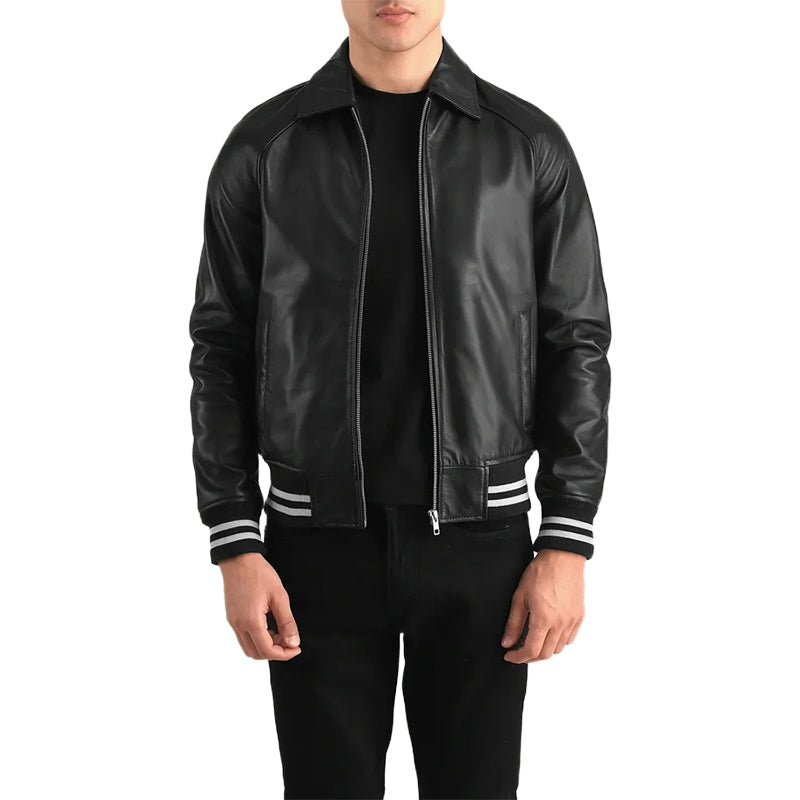Walton Black Leather Varsity Jacket