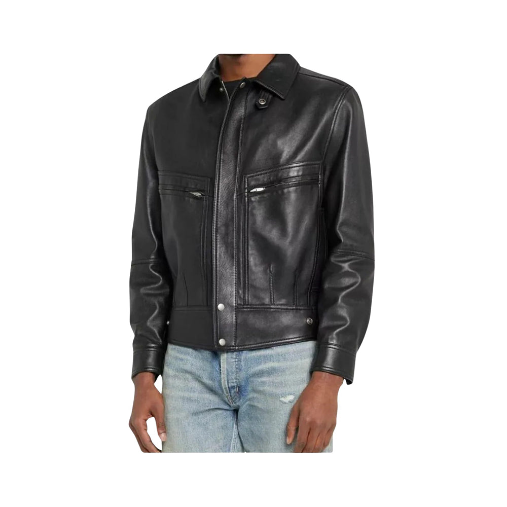 Men’s Classic Black Leather Bomber Jacket