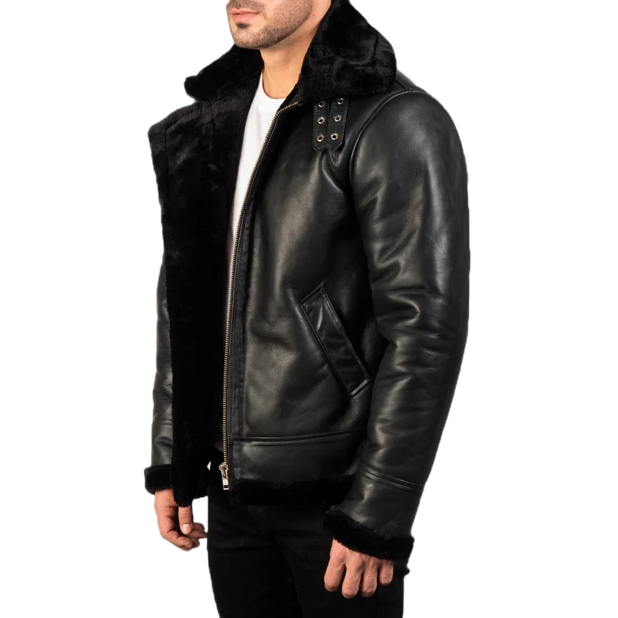 Alberto Shearling Black Leather Jacket