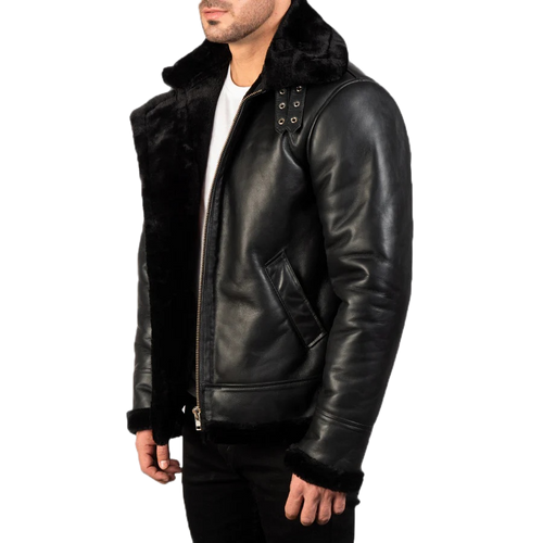 Alberto Shearling Black Leather Jacket
