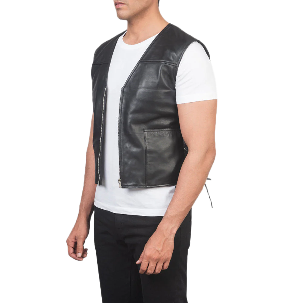 Brandon Black Leather Vest