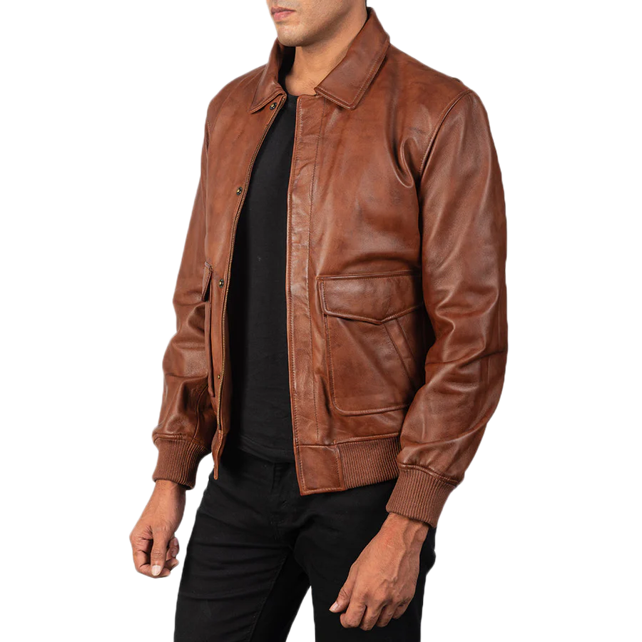 Coffmen Brown A2 Leather Bomber Jacket