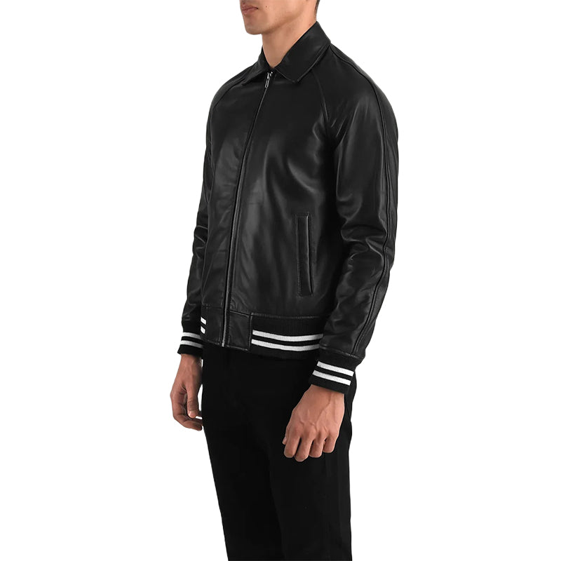 Walton Black Leather Varsity Jacket