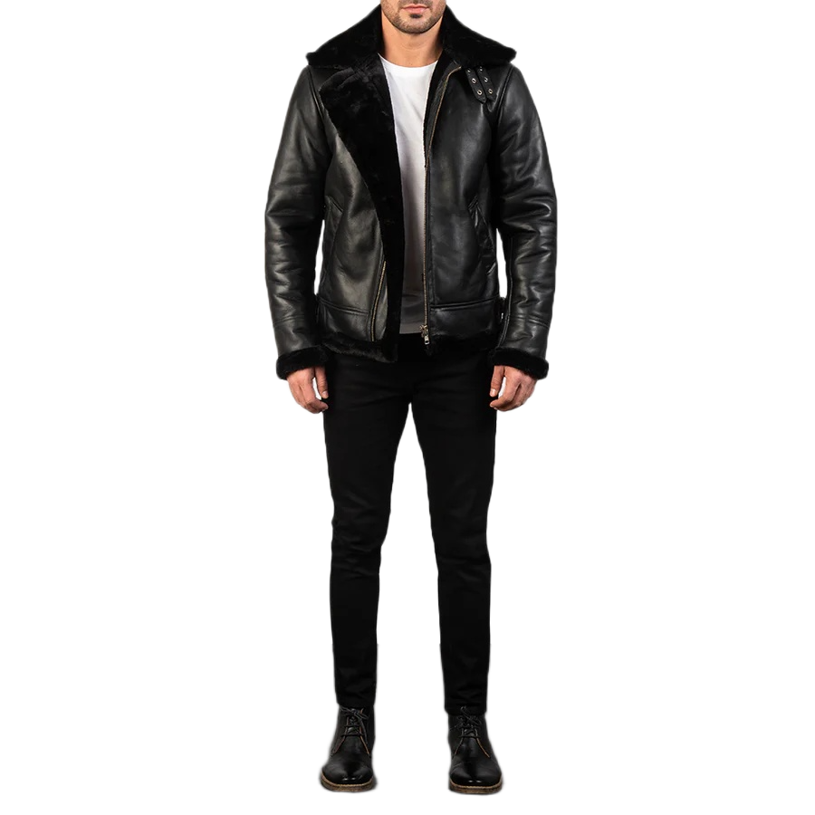 Alberto Shearling Black Leather Jacket