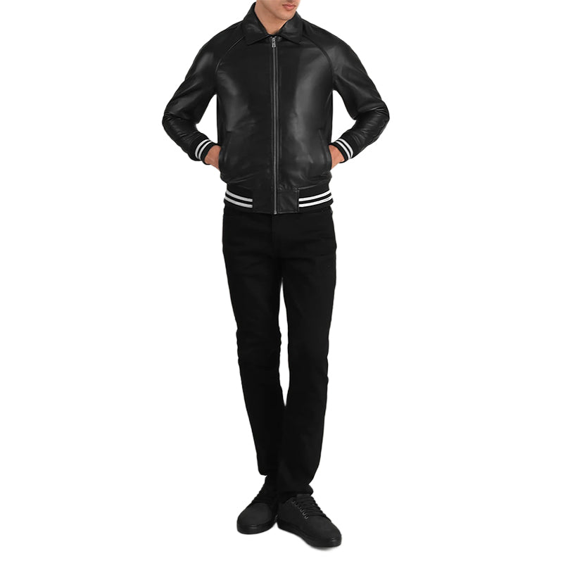 Walton Black Leather Varsity Jacket