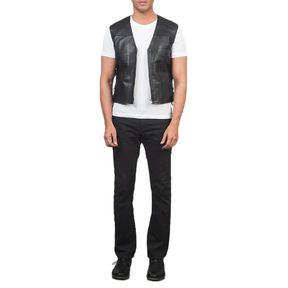 Brandon Black Leather Vest